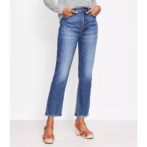 $79.50 NWT Loft Petite Curvy High Rise Straight Crop Jeans Mid Indigo Wash Sz 25